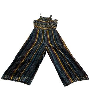 Forest Lily Women's Size 4 Gold‎ Black Cranberry Striped Velour Jumpsuit NWT